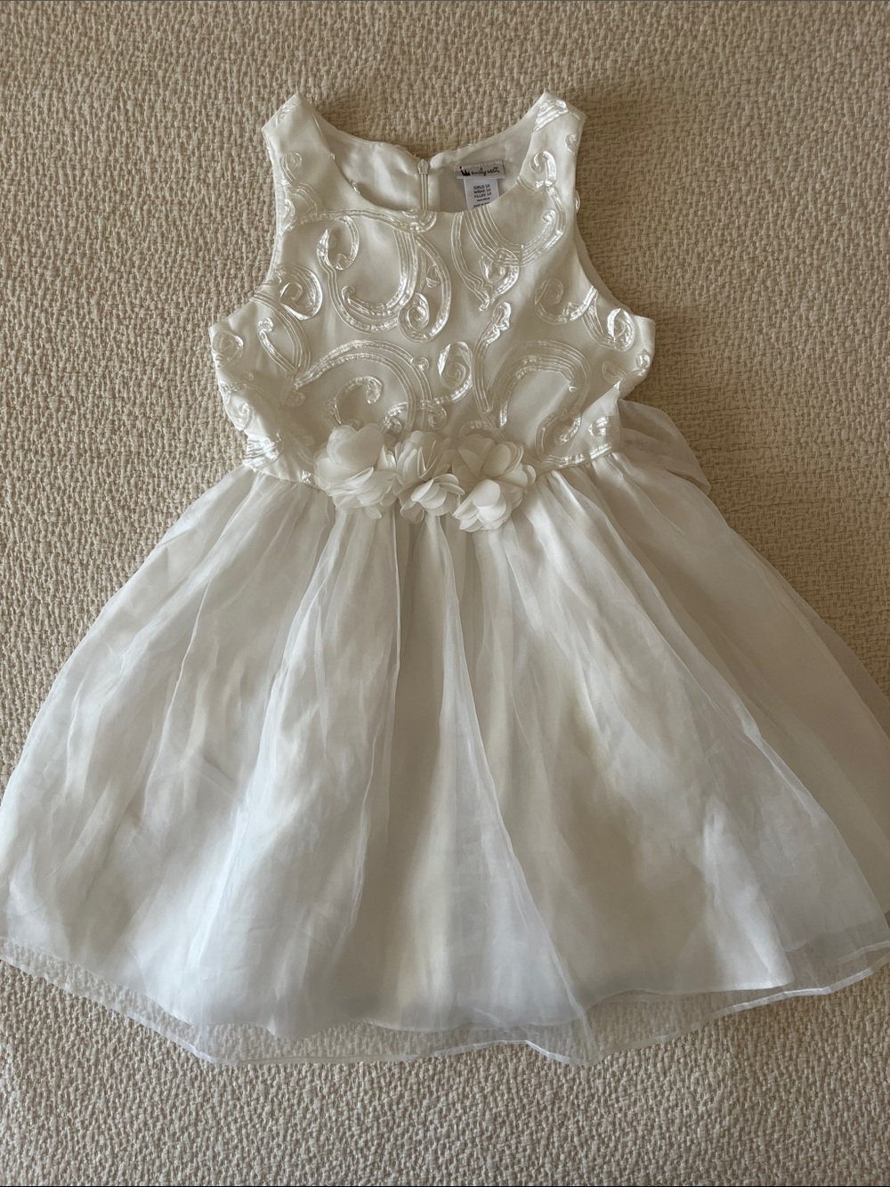 emily west Ivory Floral Appliqué Tulle Party Dress for Girls